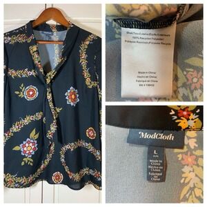 ModCloth Blouse Women's Large Tie-Neck Top Office Business Church Recycled‎ READ